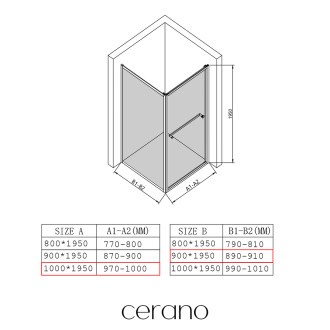 CERANO - Sprchový kout Versaro L/P - 6 mm - černá matná, transparentní sklo - 100x90 cm - křídlový