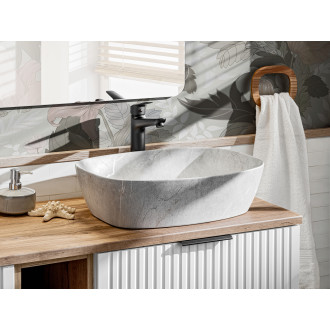 Zestaw meblowy 80cm z blatem, umywalką nablatową Anna, szafką wysoką i lustrem