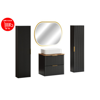 Zestaw meblowy 60cm z blatem, umywalką nablatową Magic, szafkami wysokimi i lustrem LED