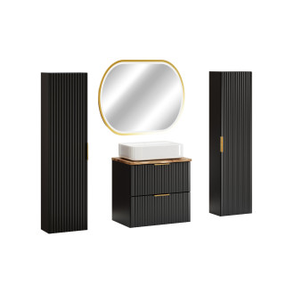 Zestaw meblowy 60cm z blatem, umywalką nablatową Magic, szafkami wysokimi i lustrem LED