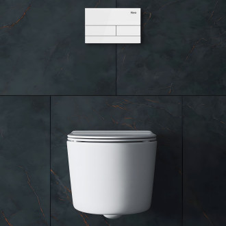 REA Podomítkový WC systém + tlačítka T White Glass KPL-E0052