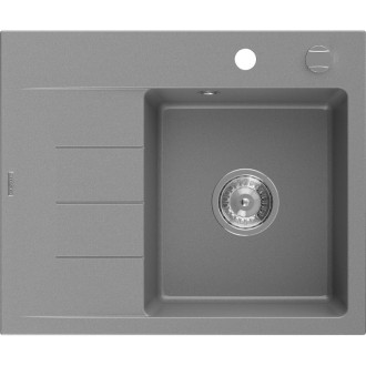 Jednodřezový žulový dřez Mexen Ben s odkapávačem, pravý, 600 x 500 mm, šedý, chromovaný sifon - 6523605000-71