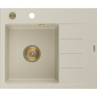 Jednodřezový žulový dřez Mexen Ben s odkapávačem, levý, 600 x 500 mm, béžový, zlatý sifon - 6522605000-69-G