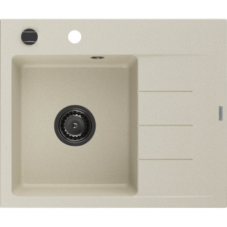 Jednodřezový žulový dřez Mexen Ben s odkapávačem, levý, 600 x 500 mm, béžový, černý sifon - 6522605000-69-B
