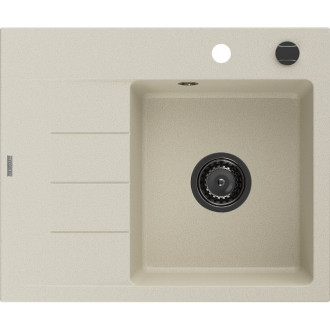 Jednodřezový žulový dřez Mexen Ben s odkapávačem, pravý, 600 x 500 mm, béžový, černý sifon - 6523605000-69-B