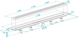 Odtokový žlab plast s nerez roštem (čtverečky) HLZP0391 L=390mm