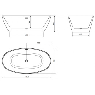 Volně stojící vana Mexen Eris 180 x 95 cm, bílá/černá, zlatý přepad - 53441809575-50