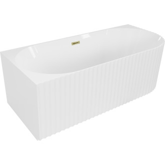 Volně stojící rohová vana Mexen Gia s drážkovaným přepadem levá 150 x 75 cm, lesklá bílá, zlatý přepad - 52701507500L-50