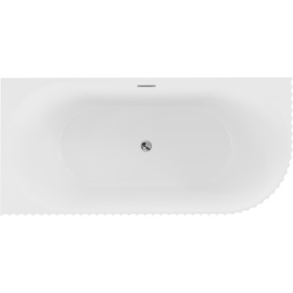 Volně stojící rohová vana Mexen Gia levá s drážkovaným přepadem 150 x 75 cm, matná bílá, chromový přepad - 52701507501L-01