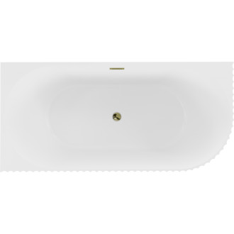 Volně stojící rohová vana Mexen Gia, drážkovaná, levá, 150 x 75 cm, matná bílá, zlatý přepad - 52701507501L-50