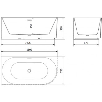 Volně stojící rohová vana Mexen Gia, drážkovaná, levá, 150 x 75 cm, matná bílá, kartáčovaný přepad v barvě gun gray - 52701507501L-66
