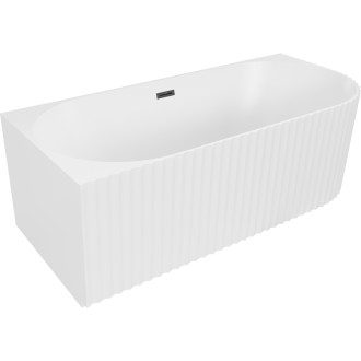 Volně stojící rohová vana Mexen Gia, drážkovaná, levá, 150 x 75 cm, matná bílá, černý přepad - 52701507501L-70