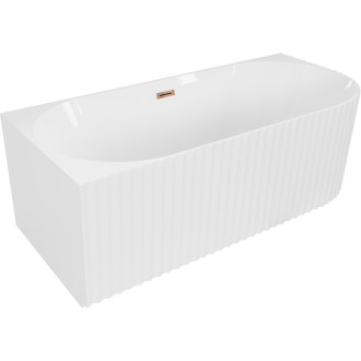 Volně stojící rohová vana Mexen Gia s drážkovaným přepadem levá 170 x 80 cm, lesklá bílá, růžovo-zlatý přepad - 52701708000L-60