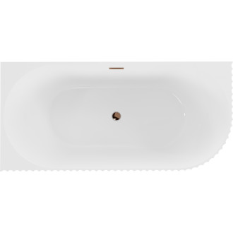 Volně stojící rohová vana Mexen Gia s drážkovaným přepadem levá 170 x 80 cm, lesklá bílá, růžovo-zlatý přepad - 52701708000L-60