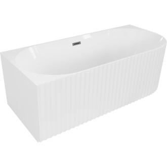 Volně stojící rohová vana Mexen Gia, drážkovaná, levá, 170 x 80 cm, lesklá bílá, kartáčovaný přepad v barvě pistole gray - 52701708000L-66