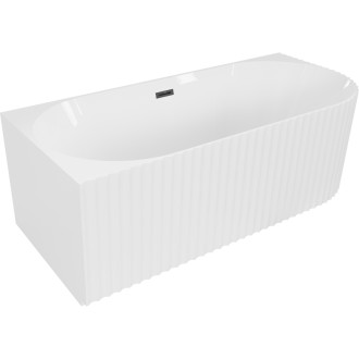 Volně stojící rohová vana Mexen Gia s drážkovaným uzávěrem levá 170 x 80 cm, lesklá bílá, černý přepad - 52701708000L-70