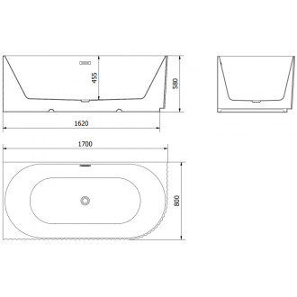 Volně stojící rohová vana Mexen Gia s drážkovaným uzávěrem levá 170 x 80 cm, lesklá bílá, černý přepad - 52701708000L-70