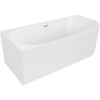 Volně stojící rohová vana Mexen Gia s drážkovaným přepadem levá 170 x 80 cm, matná bílá, přepad kartáčovaný zlatý - 52701708001L-55