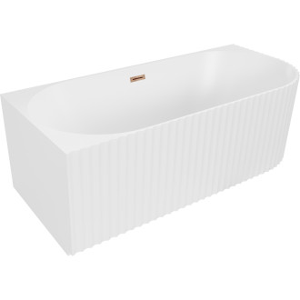 Volně stojící rohová vana Mexen Gia s drážkovaným přepadem levá 170 x 80 cm, matná bílá, růžovo-zlatý přepad - 52701708001L-60