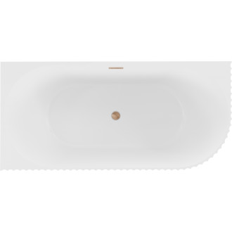 Volně stojící rohová vana Mexen Gia s drážkovaným přepadem levá 170 x 80 cm, matná bílá, přepad kartáčovaná měď - 52701708001L-65