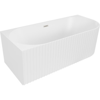 Volně stojící rohová vana Mexen Gia s drážkovaným přepadem levá 170 x 80 cm, matná bílá, přepad kartáčovaný nikl - 52701708001L-97
