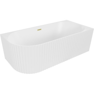 Volně stojící rohová vana Mexen Gia, drážkovaná, pravá, 150 x 75 cm, matná bílá, přepad kartáčovaný zlatý - 52701507501P-55