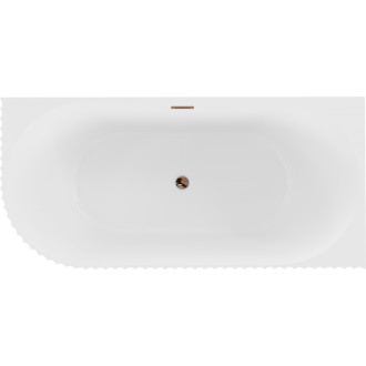 Volně stojící rohová vana Mexen Gia s drážkovaným přepadem pravá 150 x 75 cm, matná bílá, růžovo-zlatý přepad - 52701507501P-60