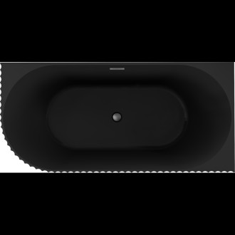 Volně stojící rohová vana Mexen Gia, drážkovaná, pravá, 150 x 75 cm, matná černá, přepad v barvě gun metal - 52701507571P-95