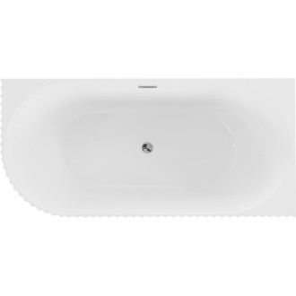 Volně stojící rohová vana Mexen Gia, drážkovaná, pravá, 170 x 80 cm, lesklá bílá, chromovaný přepad - 52701708000P-01