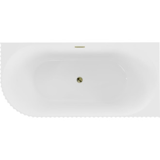 Volně stojící rohová vana Mexen Gia, drážkovaná, pravá, 170 x 80 cm, lesklá bílá, zlatý přepad - 52701708000P-50