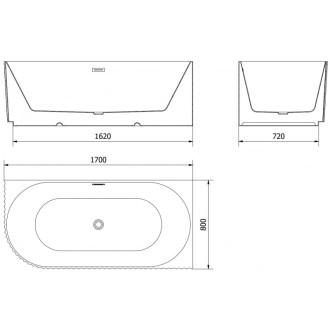 Volně stojící rohová vana Mexen Gia, drážkovaná, pravá, 170 x 80 cm, lesklá bílá, přepad kartáčovaný zlatý - 52701708000P-55