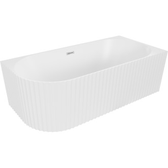 Volně stojící rohová vana Mexen Gia, drážkovaná, pravá, 170 x 80 cm, matná bílá, chromový přepad - 52701708001P-01