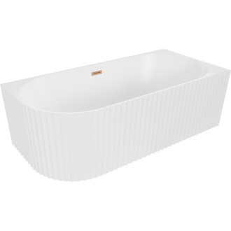 Volně stojící rohová vana Mexen Gia, drážkovaná, pravá, 170 x 80 cm, matná bílá, přepad kartáčovaná měď - 52701708001P-65