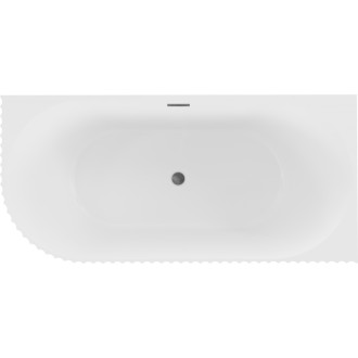 Volně stojící rohová vana Mexen Gia, drážkovaná, pravá, 170 x 80 cm, matná bílá, kartáčovaný přepad v barvě gun gray - 52701708001P-66