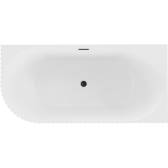 Volně stojící rohová vana Mexen Gia, drážkovaná, pravá, 170 x 80 cm, matná bílá, černý přepad - 52701708001P-70