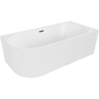 Volně stojící rohová vana Mexen Gia, drážkovaná, pravá, 170 x 80 cm, matná bílá, přepad v barvě gun metal - 52701708001P-95