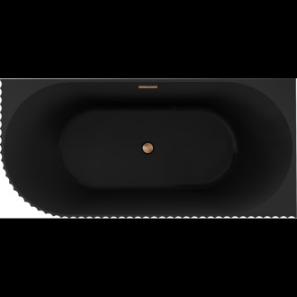 Volně stojící rohová vana Mexen Gia, drážkovaná, pravá, 170 x 80 cm, matná černá, přepad kartáčovaná měď - 52701708071P-65