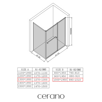 CERANO - Sprchový kout Versaro L/P - 6 mm - černá matná, transparentní sklo - 130x100 cm - křídlový