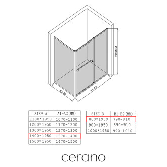 CERANO - Sprchový kout Versaro L/P - 6 mm - černá matná, transparentní sklo - 140x80 cm - křídlový