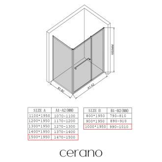 CERANO - Sprchový kout Versaro L/P - 6 mm - černá matná, transparentní sklo - 150x100 cm - křídlový