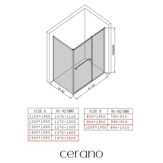 CERANO - Sprchový kout Versaro L/P - 6 mm - černá matná, transparentní sklo - 150x90 cm - křídlový