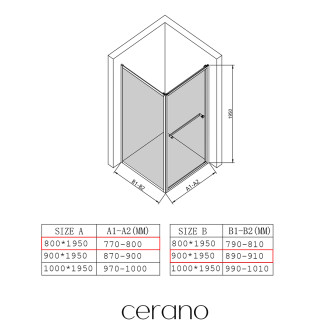CERANO - Sprchový kout Versaro L/P - 6 mm - černá matná, transparentní sklo - 80x90 cm - křídlový