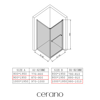 CERANO - Sprchový kout Versaro L/P - 6 mm - černá matná, transparentní sklo - 90x100 cm - křídlový
