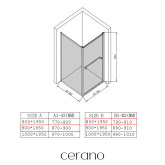 CERANO - Sprchový kout Versaro L/P - 6 mm - černá matná, transparentní sklo - 90x80 cm - křídlový