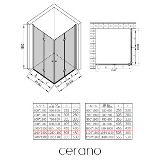 CERANO - Sprchový kout Volpe Duo L/P - 6 mm - černá matná, transparentní sklo - 110x100x190 cm - zalamovací