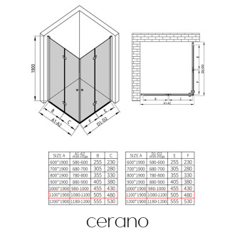 CERANO - Sprchový kout Volpe Duo L/P - 6 mm - černá matná, transparentní sklo - 110x110x190 cm - zalamovací
