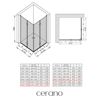 CERANO - Sprchový kout Volpe Duo L/P - 6 mm - černá matná, transparentní sklo - 120x100x190 cm - zalamovací