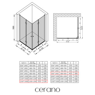 CERANO - Sprchový kout Volpe Duo L/P - 6 mm - černá matná, transparentní sklo - 120x90x190 cm - zalamovací