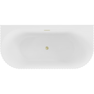 Volně stojící závěsná vana Mexen Sella s drážkovaným povrchem 150 x 75 cm, lesklá bílá, přepad kartáčovaný zlatý - 52711507500-55
