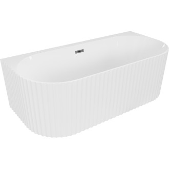 Volně stojící závěsná vana Mexen Sella s drážkovaným povrchem 150 x 75 cm, lesklá bílá, kartáčovaný přepad v barvě šedé zbraně - 52711507500-66